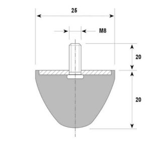 Tampon amortisseur conique caoutchouc Ø25 x 20 mm • Tige filetée M8 x 20 mm