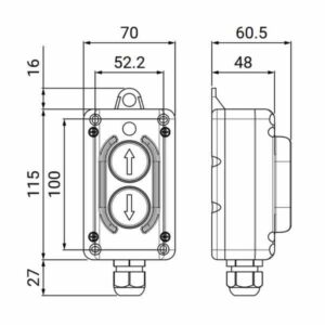 Boîte à boutons               2 boutons avec 1 aimant et câble spiralé 3G1,5 mm² de 3 m (longueur dépliée)