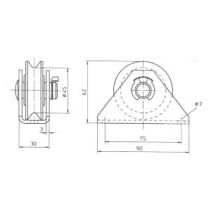 Poulie polyamide avec support pour treuils TM200/77