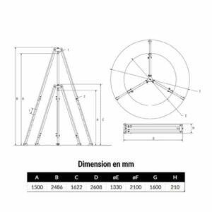 Tripode  250kg levage de 1,5 m à 2,48 m