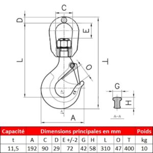 Crochet    tournant avec butée à rouleaux • Haute résistance • CMU 11,5 t