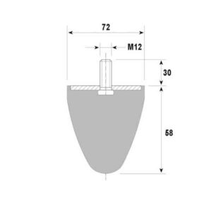 Tampon amortisseur conique caoutchouc Ø72 x 58 mm • Tige filetée M12 x 30 mm
