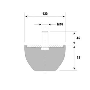 Tampon amortisseur tronconique caoutchouc Ø120/70 x 75 mm • Tige filetée M16 x 45 mm