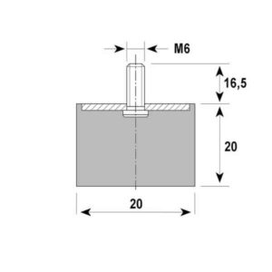 Tampon amortisseur cylindrique caoutchouc Ø20 x 20 mm • Tige filetée M6 x 16 mm