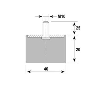 Tampon                       amortisseur cylindrique caoutchouc Ø40 x 20 mm • Tige filetée M10 x 25 mm