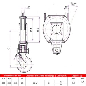 Moufle pour palan 1 réa • Charge 2,5 t (M5) • Pour câble Ø 9-10 mm