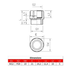 Adaptateur • M12 – PG9 • pour presse-étoupe