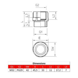 Adaptateur • M32 – PG29 • pour presse-étoupe