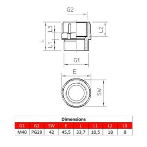 Adaptateur M40 – PG29 pour presse-étoupe