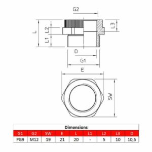 Adaptateur PG9 – M12 pour presse-étoupe