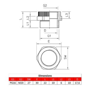 Adaptateur pour presse-étoupe • PG16 – M20
