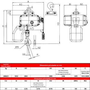 Palan électrique HADEF 2 000 kg